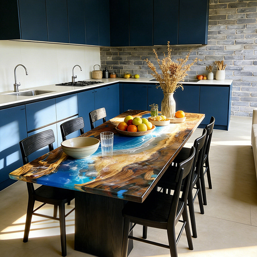 Walnut Wood Dining Wave Epoxy Table  in California