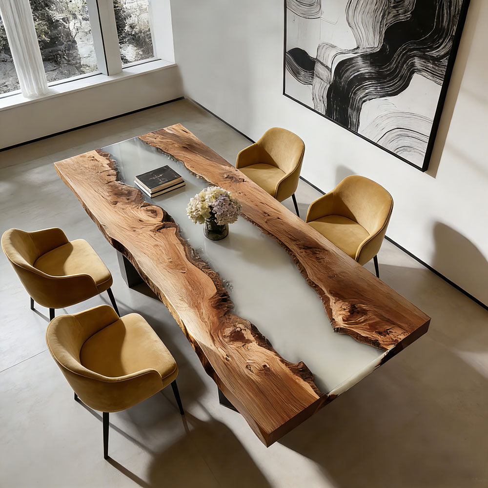 Walnut Wood Live Edge White River Epoxy Resin Table  in Los Angeles