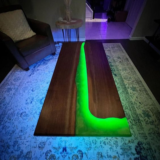 Custom Walnut River Dining Epoxy Table With Lighted 