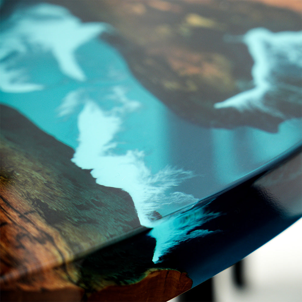 Custom Blue Transparent Wave Round Epoxy Table RT04 in Austin