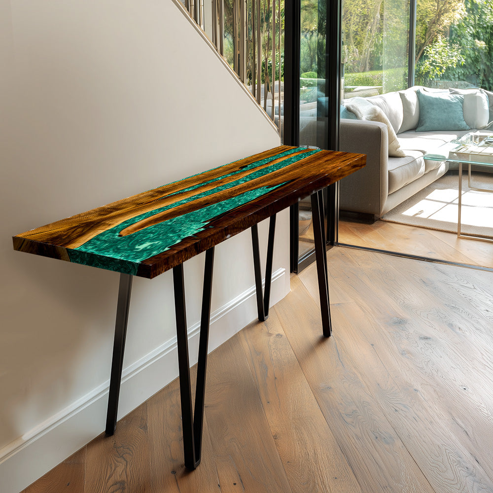 Custom Wood Green Epoxy Console-Bar Table 