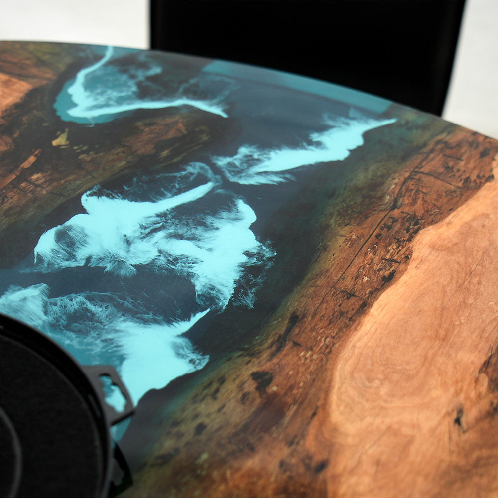 Wood Blue Wave Round Epoxy Table