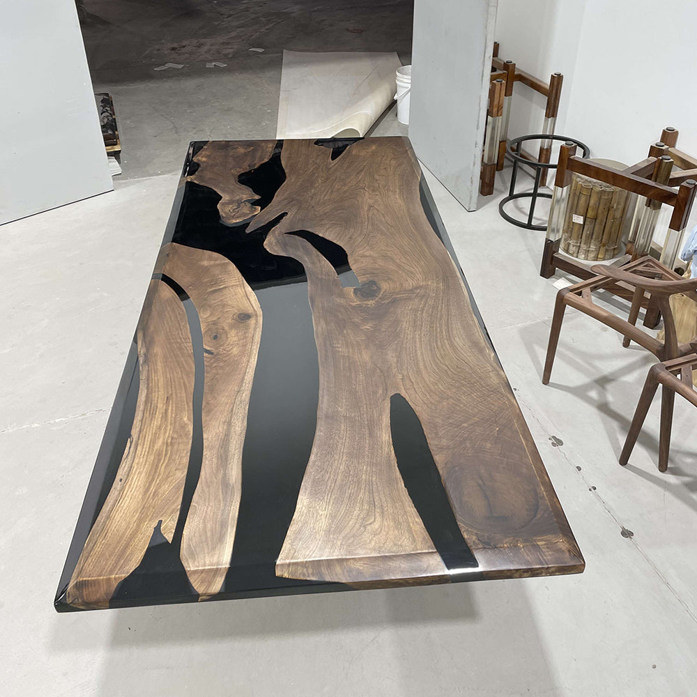 Black Walnut Wood River Resin Epoxy Table for Dining & Conference Tabl