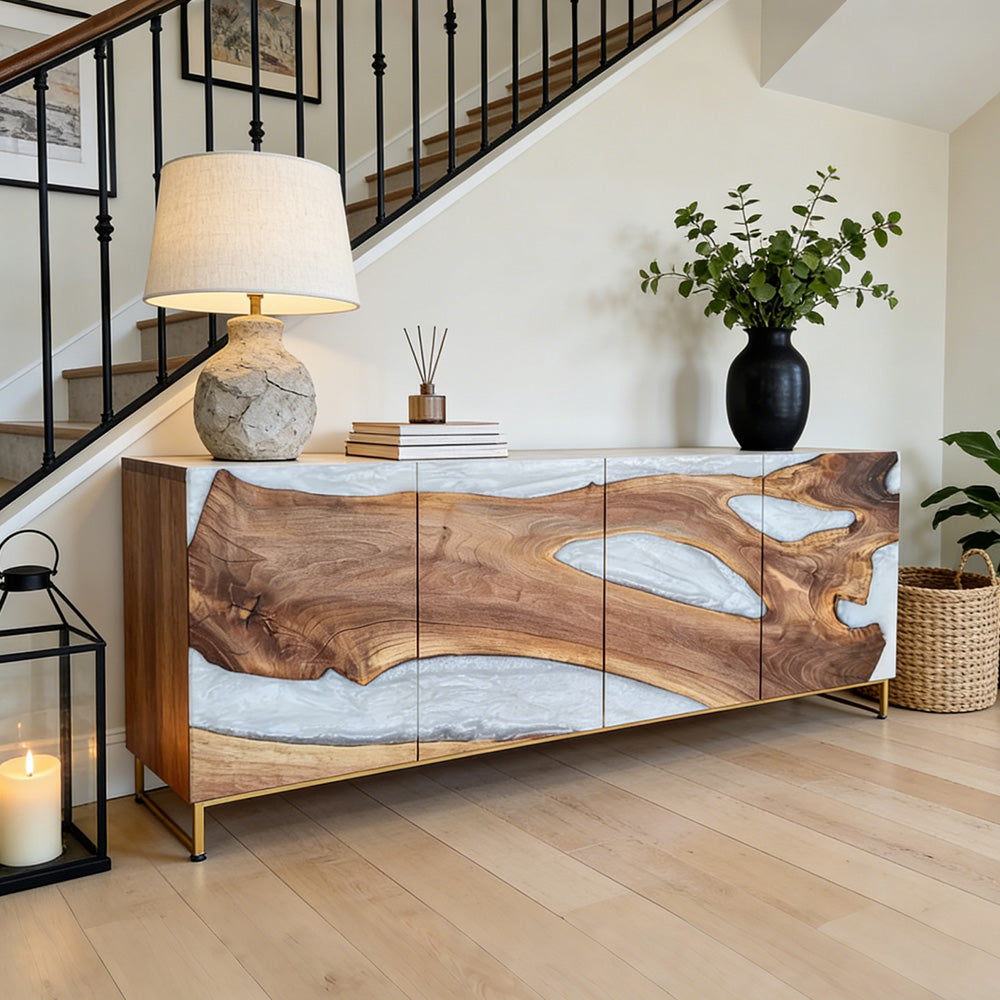 Walnut Milk White Epoxy Credenza – Storage for American Living Rooms in San Francisco