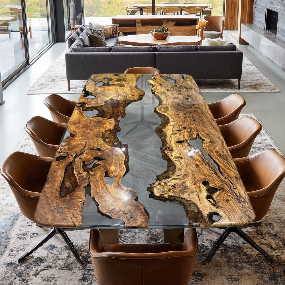 Gold Camphor Gray River Epoxy Table - High-End Centerpiece in New York