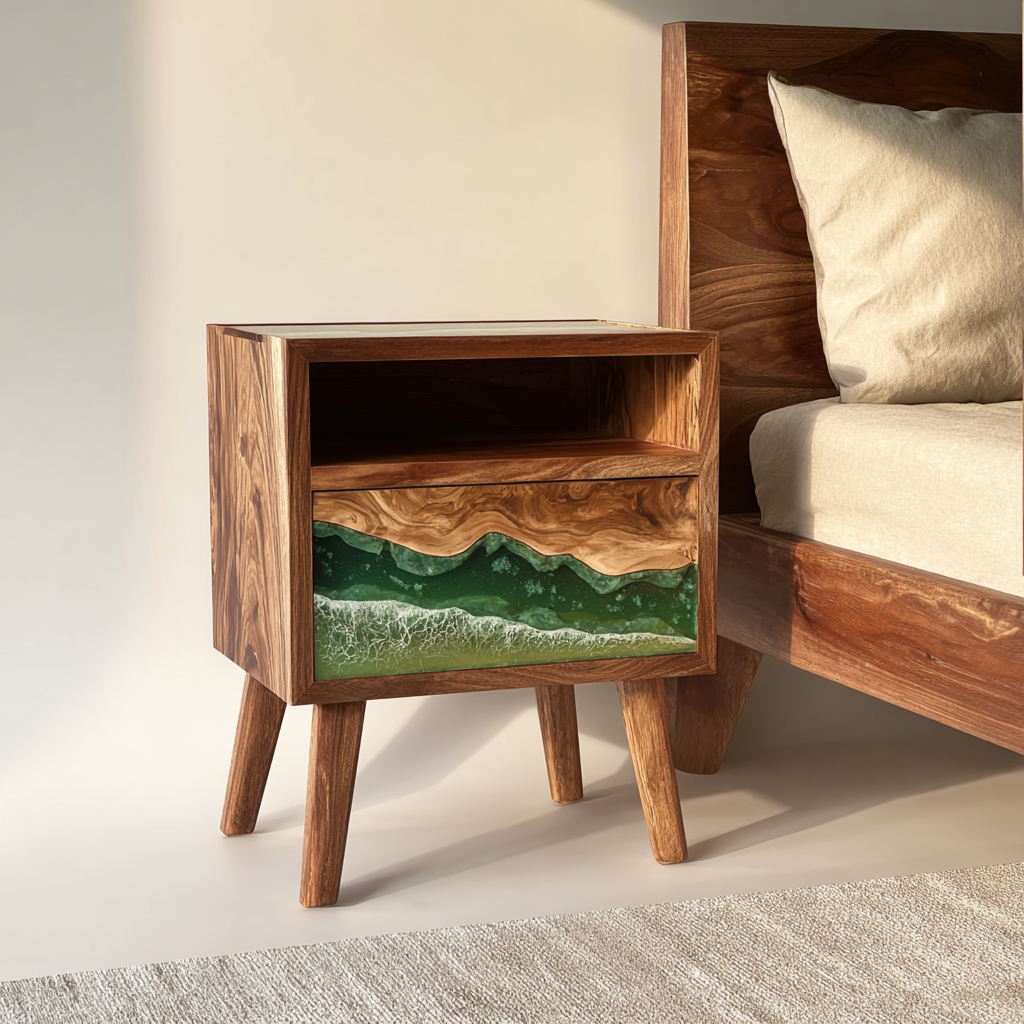 Organic Wood Epoxy Nightstands for Boutique Hospitality and Lounge Interiors in Miami 