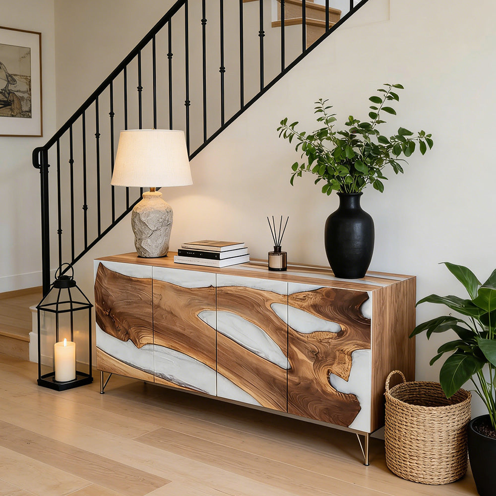 Walnut Milk White Epoxy Credenza for American Living Rooms in San Francisco
