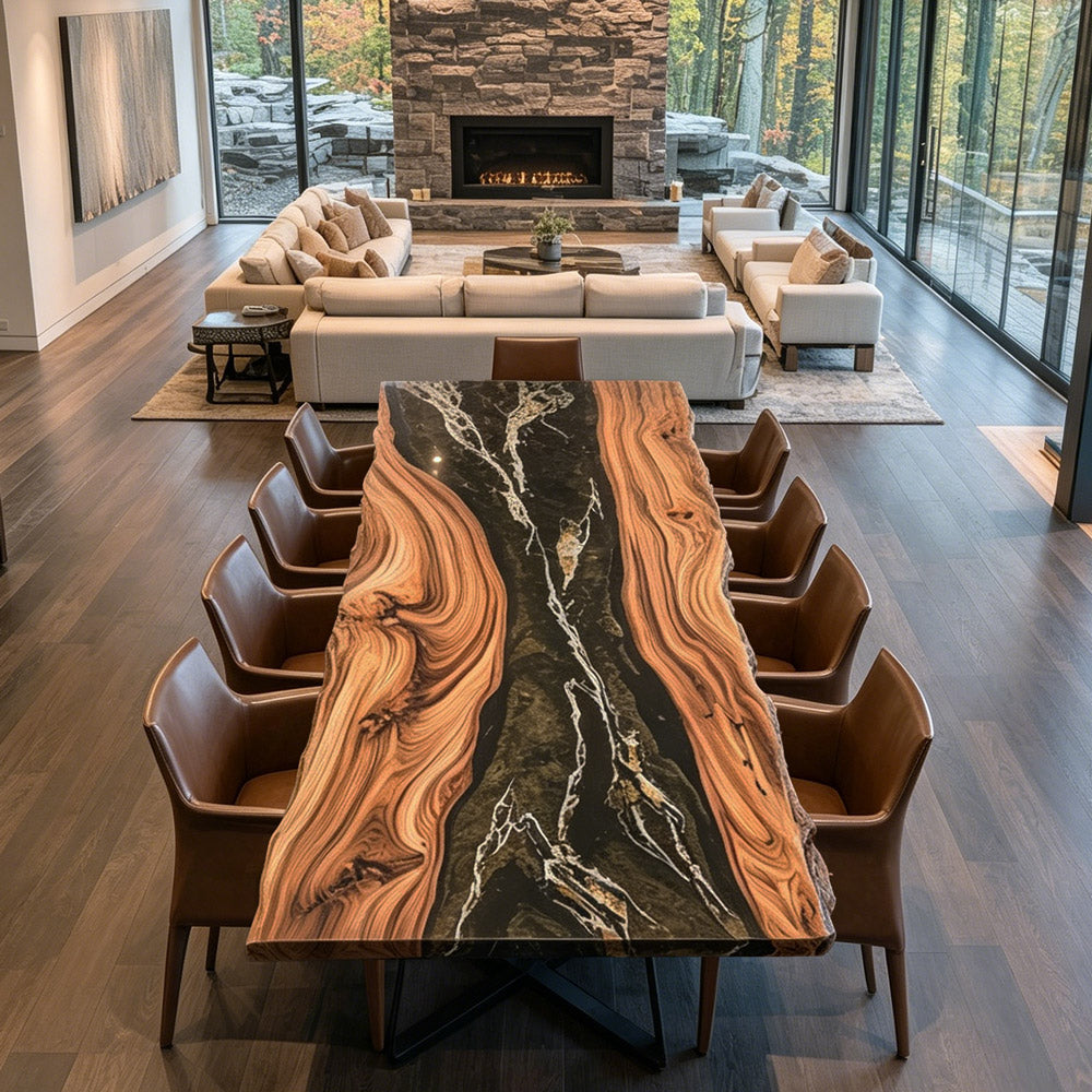 Glamorous Walnut Epoxy Dining Table  for Contemporary American Living KCT94