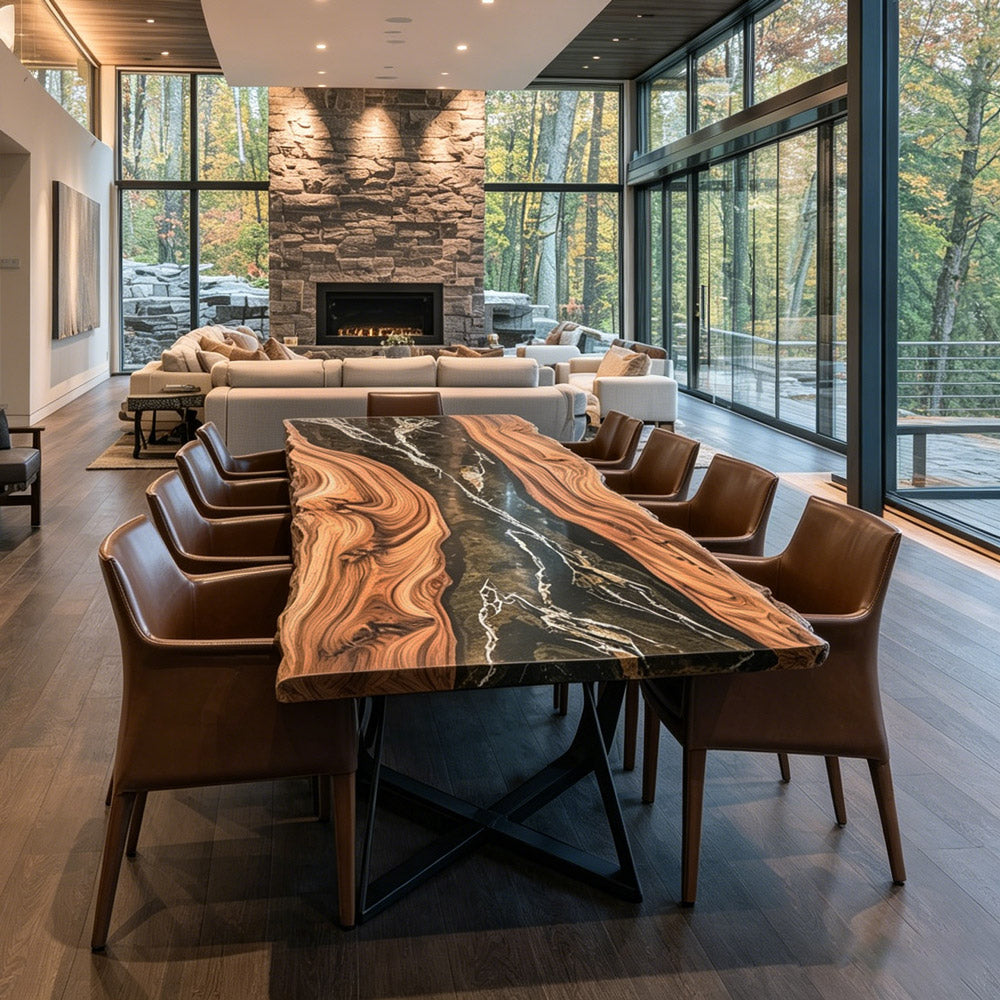 Glamorous Walnut Epoxy Dining Table for Contemporary American Living KCT94