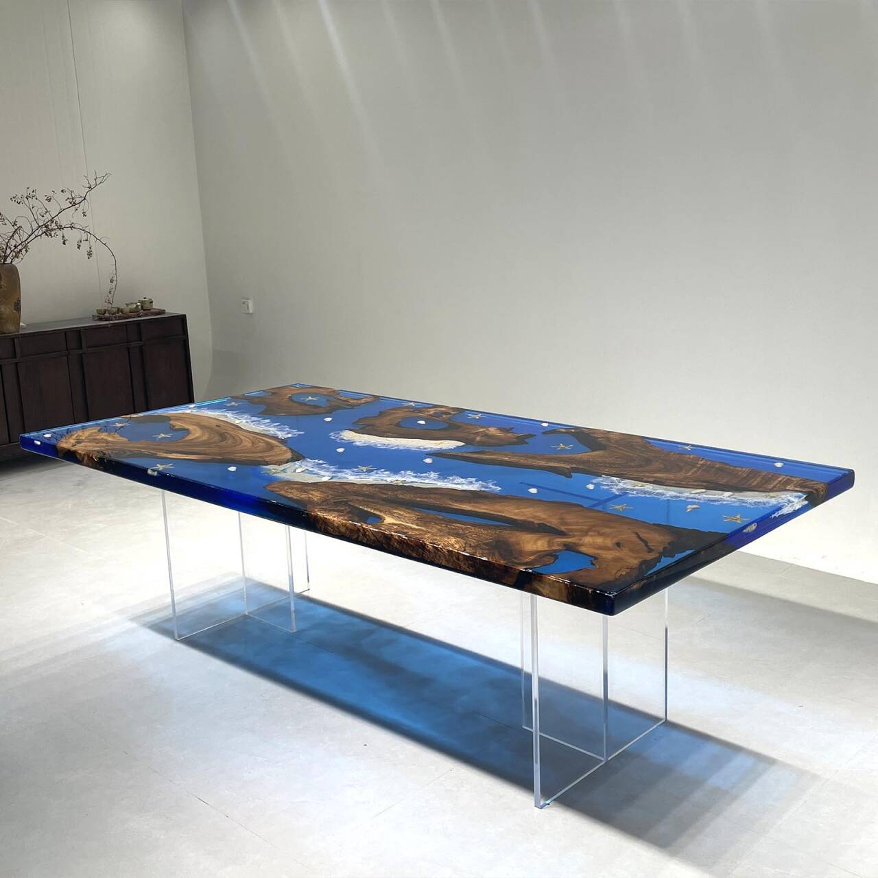 KAZANAHOME Golden Camphor  Coastal Epoxy Table 48"W×96"L