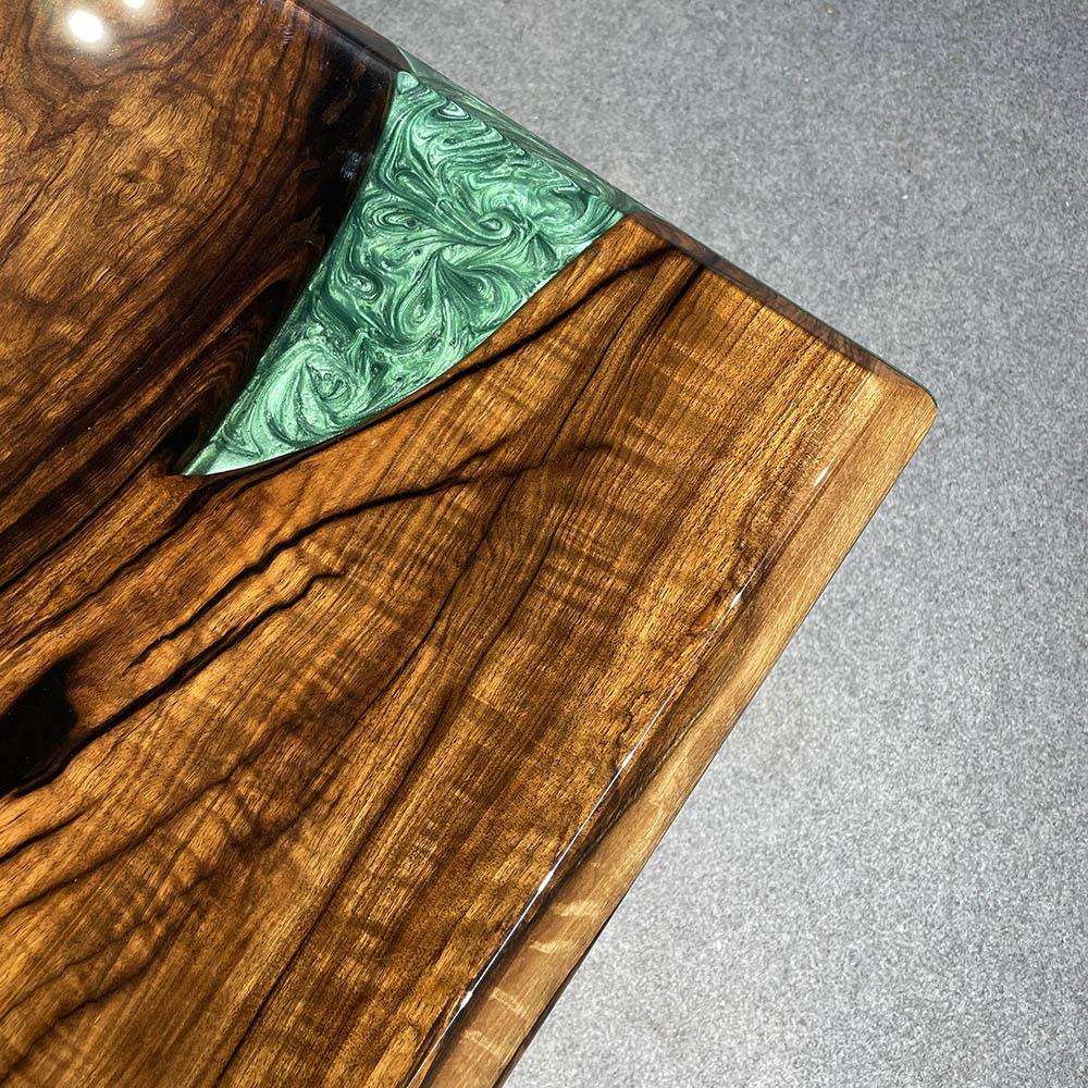 Custom Black Walnut Green River Resin Epoxy Table in Miami