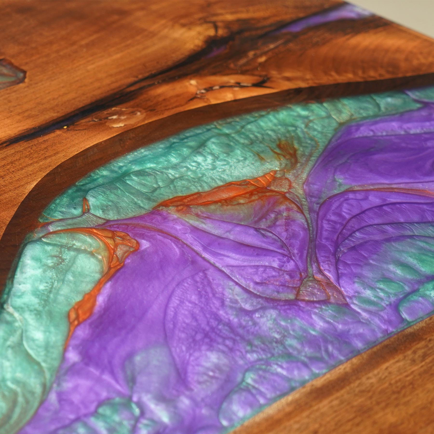 Custom Wood Black Walnut Mixed River Epoxy Table