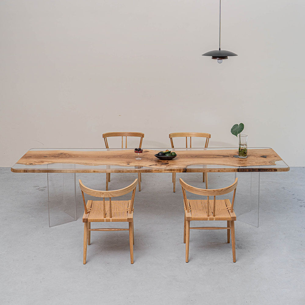 KAZANA Ash Wood Epoxy Live Edge Dining Table