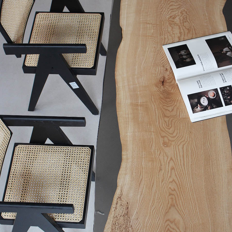 KAZANA Ash Wood Epoxy Live Edge Table Resin Dining Table
