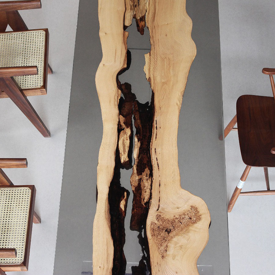 KAZANA Ash Wood Epoxy  River Table Resin Dining Table