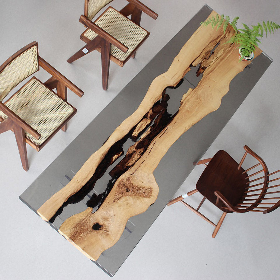 KAZANA Ash Wood Epoxy  River Table Resin Dining Table