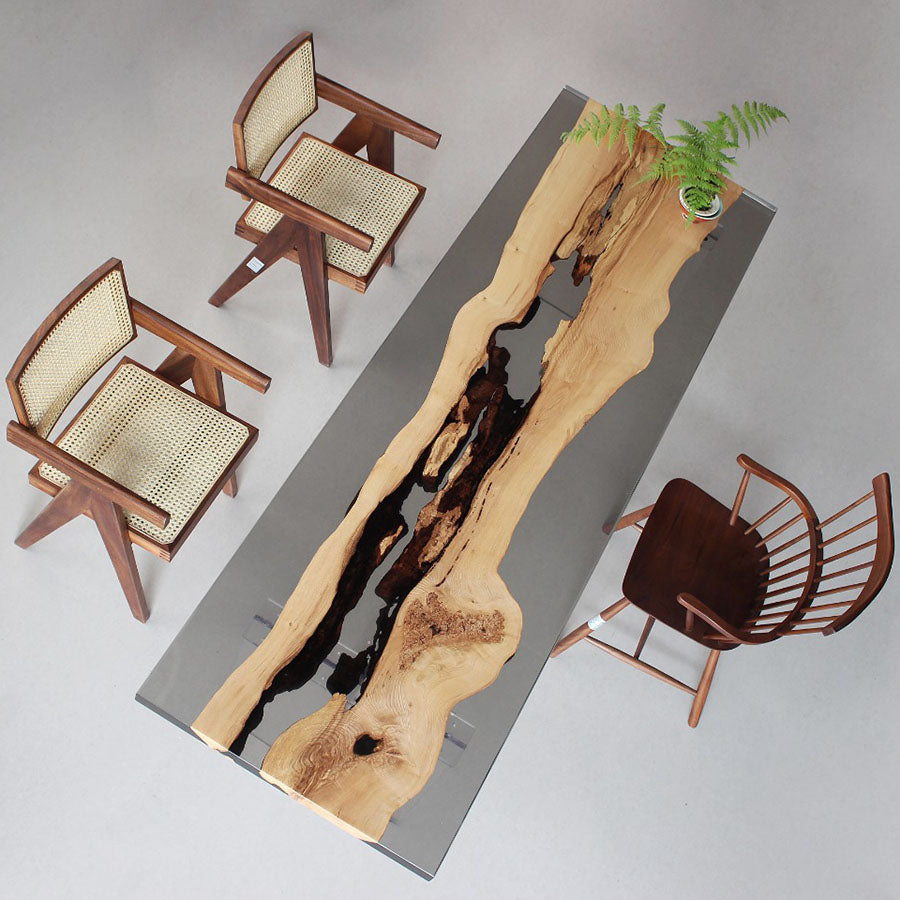 KAZANA Ash Wood Epoxy  River Table Resin Dining Table