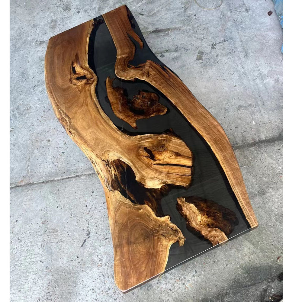 Black Walnut Curved Live Edge Black Epoxy Table - KAZANAHOME 