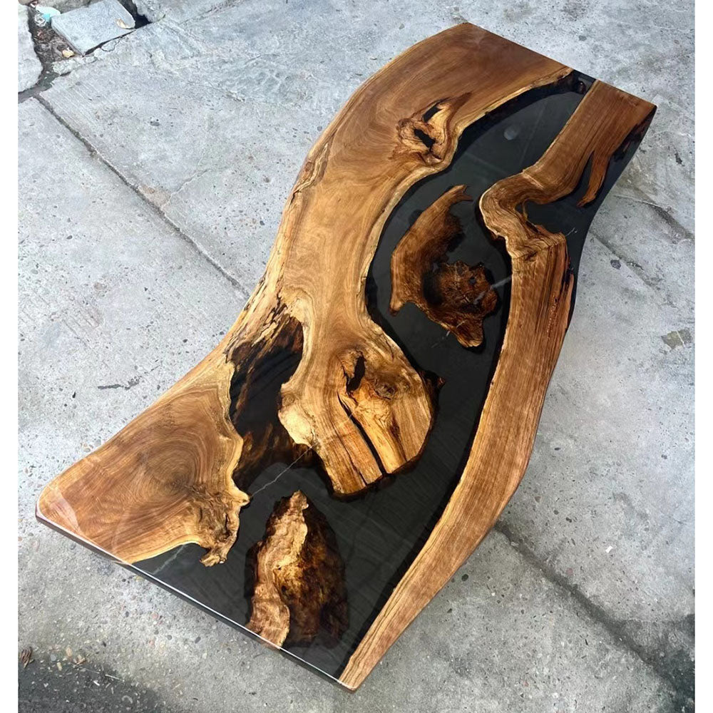 Black Walnut Wood Live Edge Black Epoxy Resin Table - KAZANAHOME 