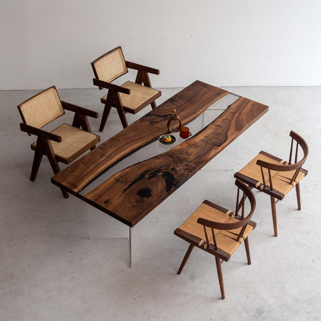 KAZANAHOME Black Walnut Wood Epoxy River Table Resin Dining Table