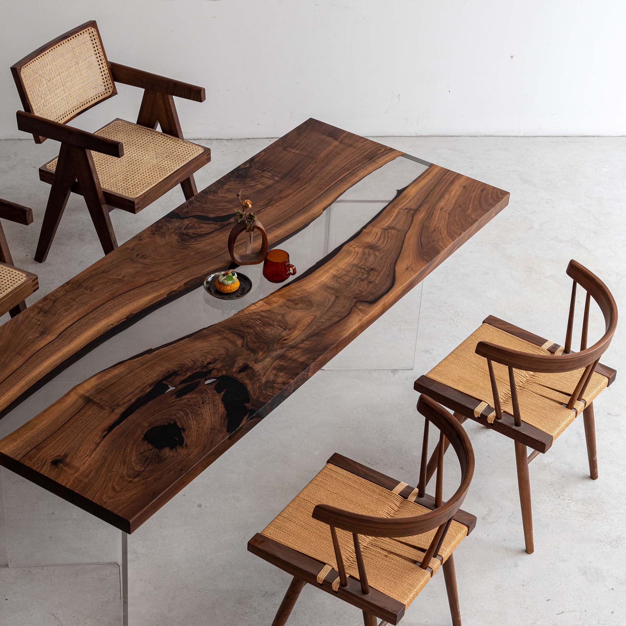 Black Walnut Epoxy River Table Resin Dining Table - Kazanahome
