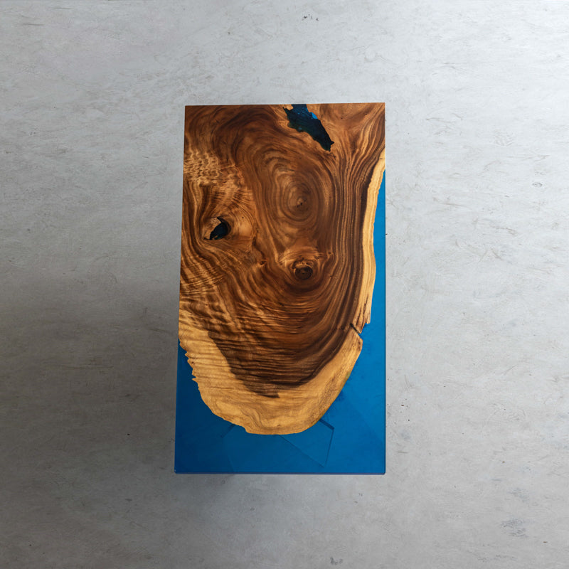 Wood Table with Blue Epoxy Resin Ocean - Kazanahome