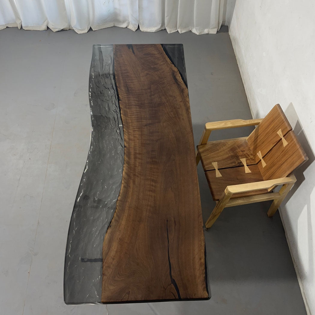 KAZANA Black Walnut Live-Edge Ice-Cracked Epoxy Table 81.10"L 31.49"W