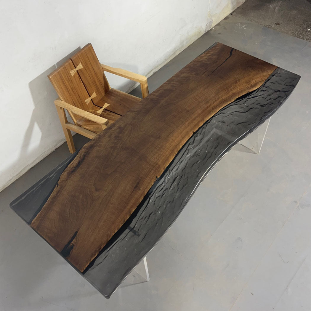 KAZANA Black Walnut Live-Edge Ice-Cracked Epoxy Table 81.10"L 31.49"W