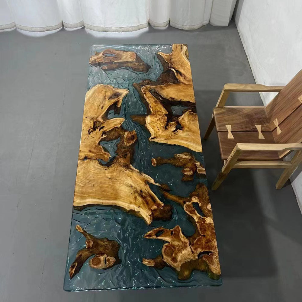 Cunninghamia Wood Table with Blue Epoxy - Kazanahome