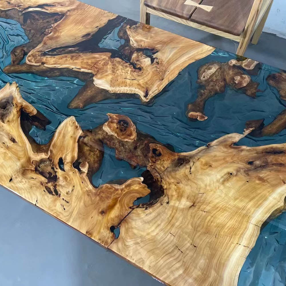 Handmade Cunninghamia Wood Epoxy Resin Kitchen Table - Kazanahome