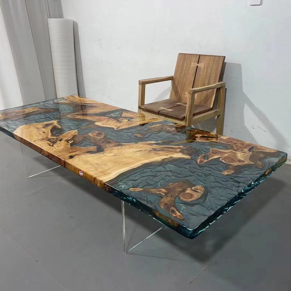 Cunninghamia Wood Dining Table with Epoxy - Kazanahome