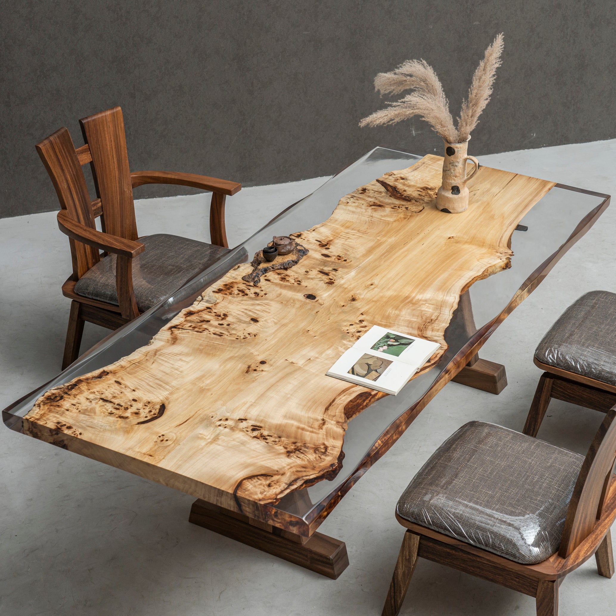 KAZANA Epoxy Poplar Wood Table Live Edge 35.8"W 82.6"L