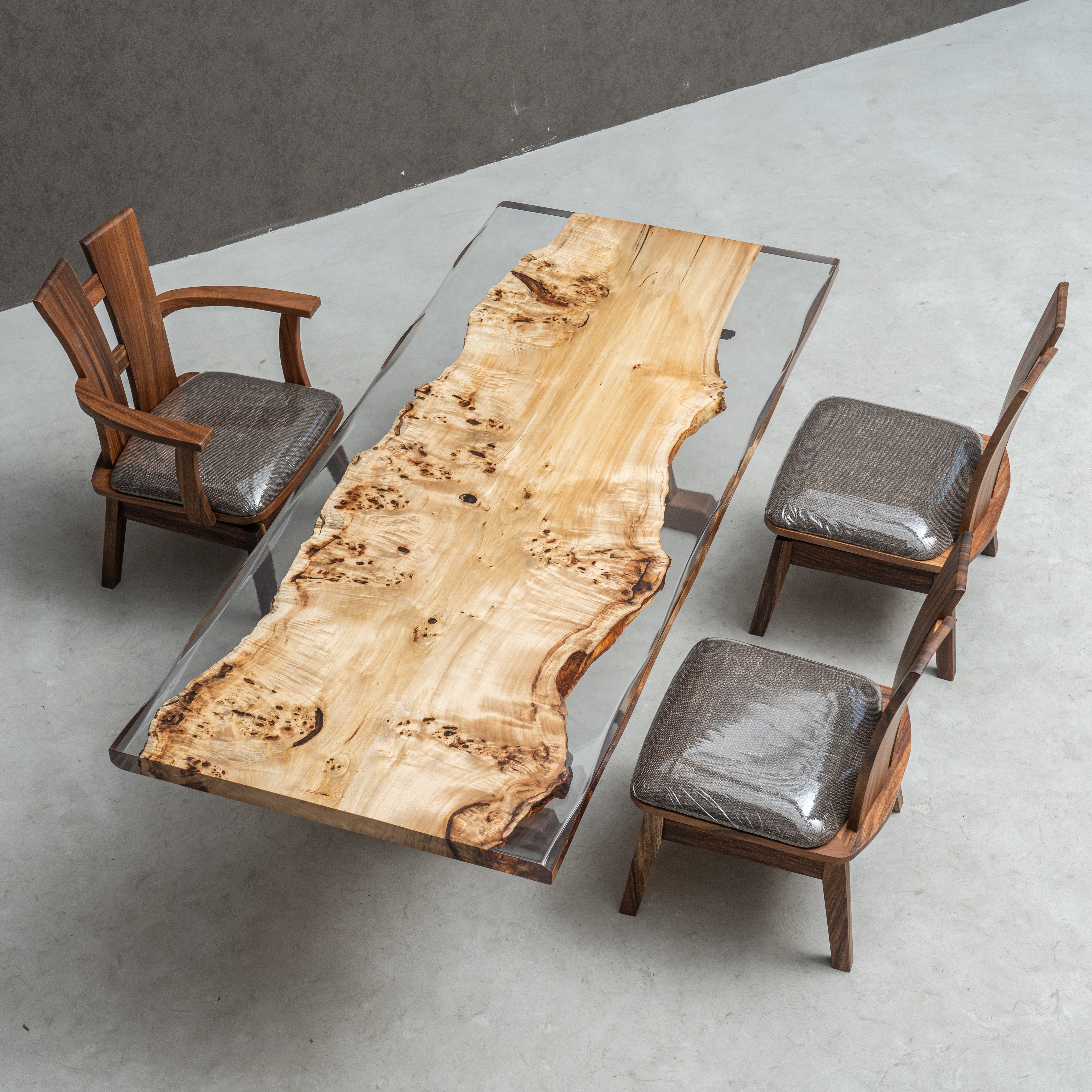 KAZANA Epoxy Poplar Wood Table Live Edge 35.8"W 82.6"L