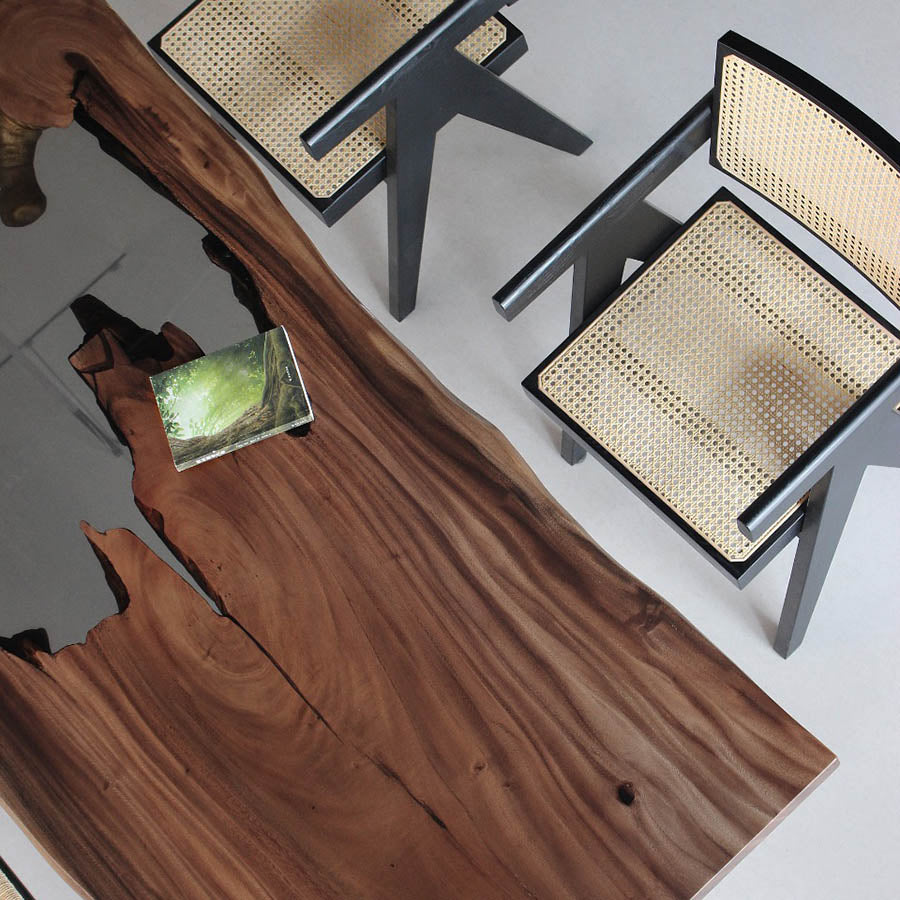 Walnut Wood Table with Translucent Epoxy - Kazanahome