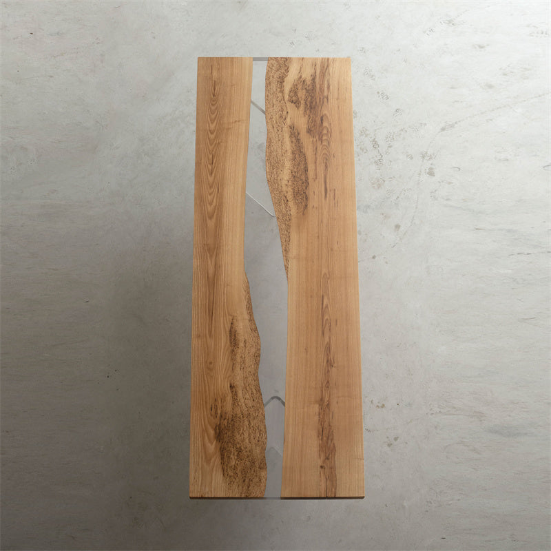 Ash Wood and Transparent Epoxy Resin River Table - Kazanahome