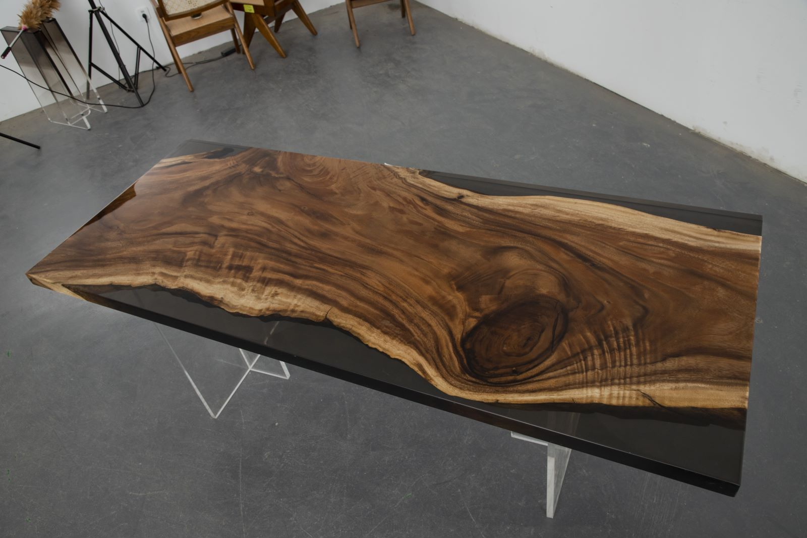 KAZANA Handmade Epoxy Resin Living Dining Table with Walnut Wood 31.50"Wx78.74"L