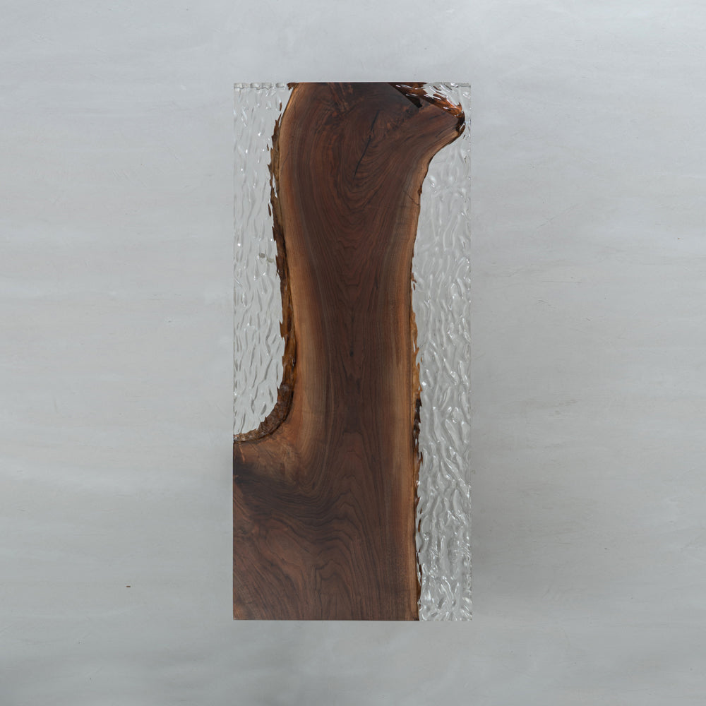 KAZANA Handmade Ice Cracks Black Walnut Epoxy Resin Table 31.5"W 82.3"L