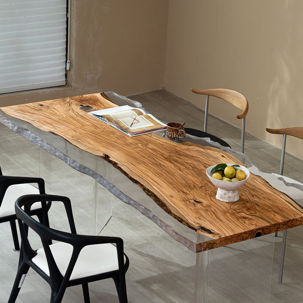 KAZANA Handmade Olive Wood Epoxy Live Edge Dining Table