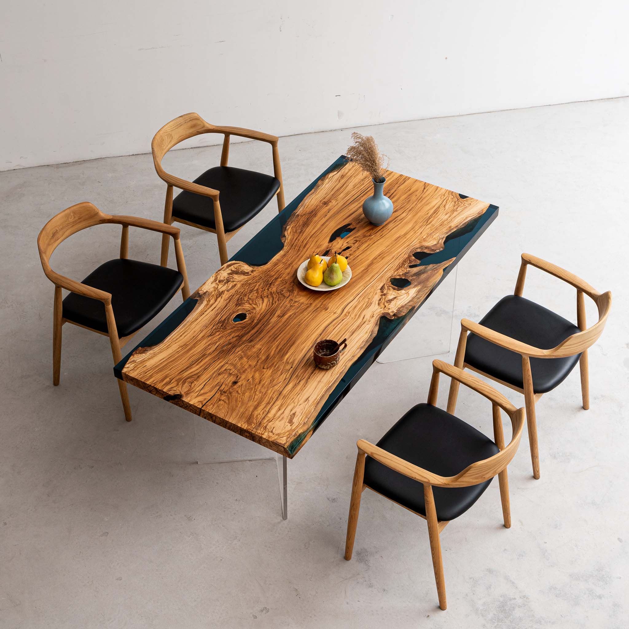 KAZANA Handmade Olive Wood Epoxy Live Edge Table