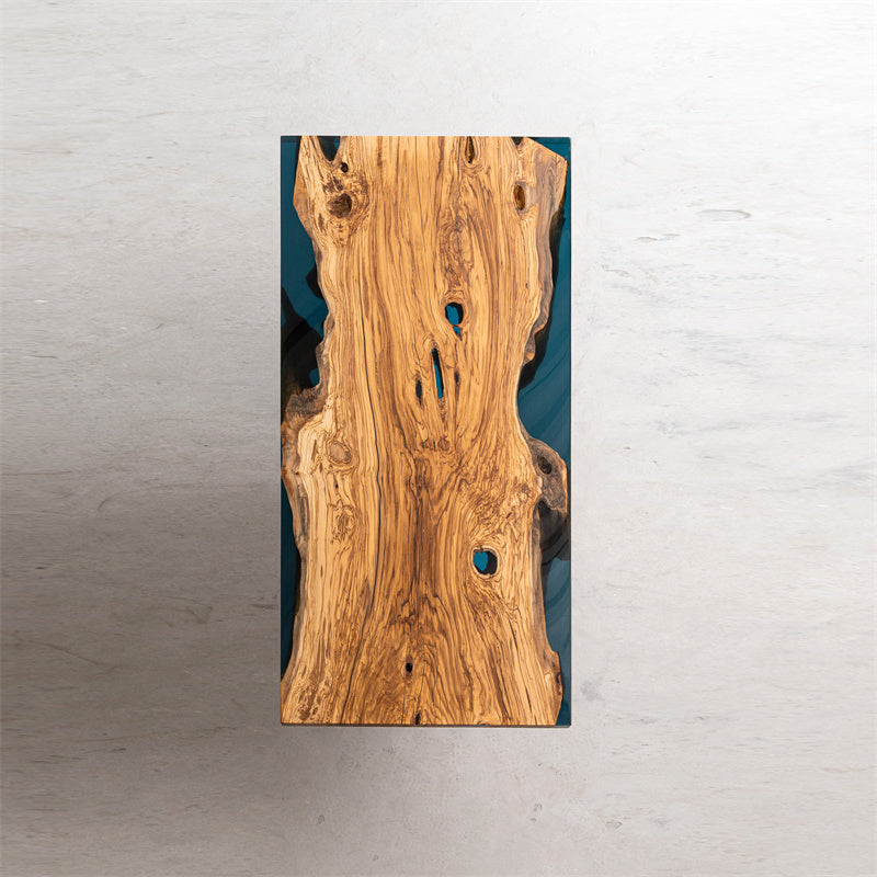 KAZANA Handmade Olive Wood Epoxy Live Edge Table