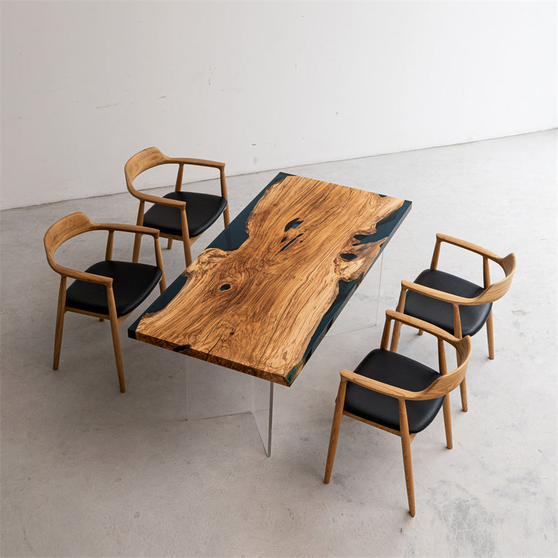 KAZANA Handmade Olive Wood Epoxy Live Edge Table