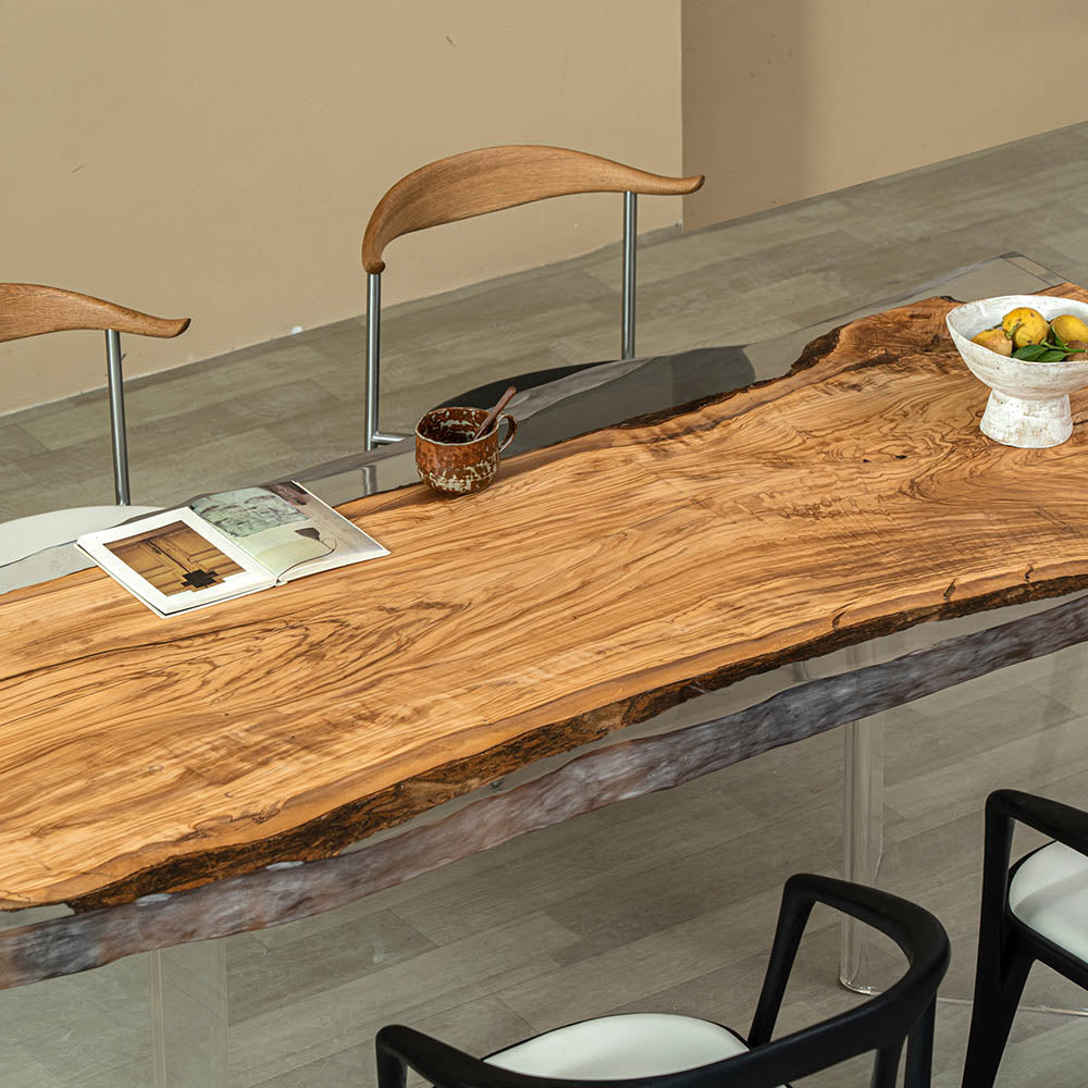 KAZANA Olive Wood Epoxy Table Live Edge Resin Dining Table