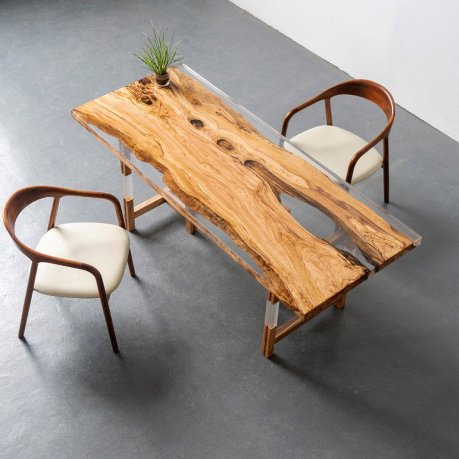 KAZANA Olive Wood Epoxy Table Resin Living Edge Dining Table