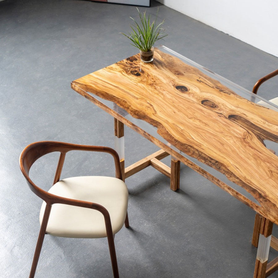 KAZANA Olive Wood Epoxy Table Resin Living Edge Dining Table