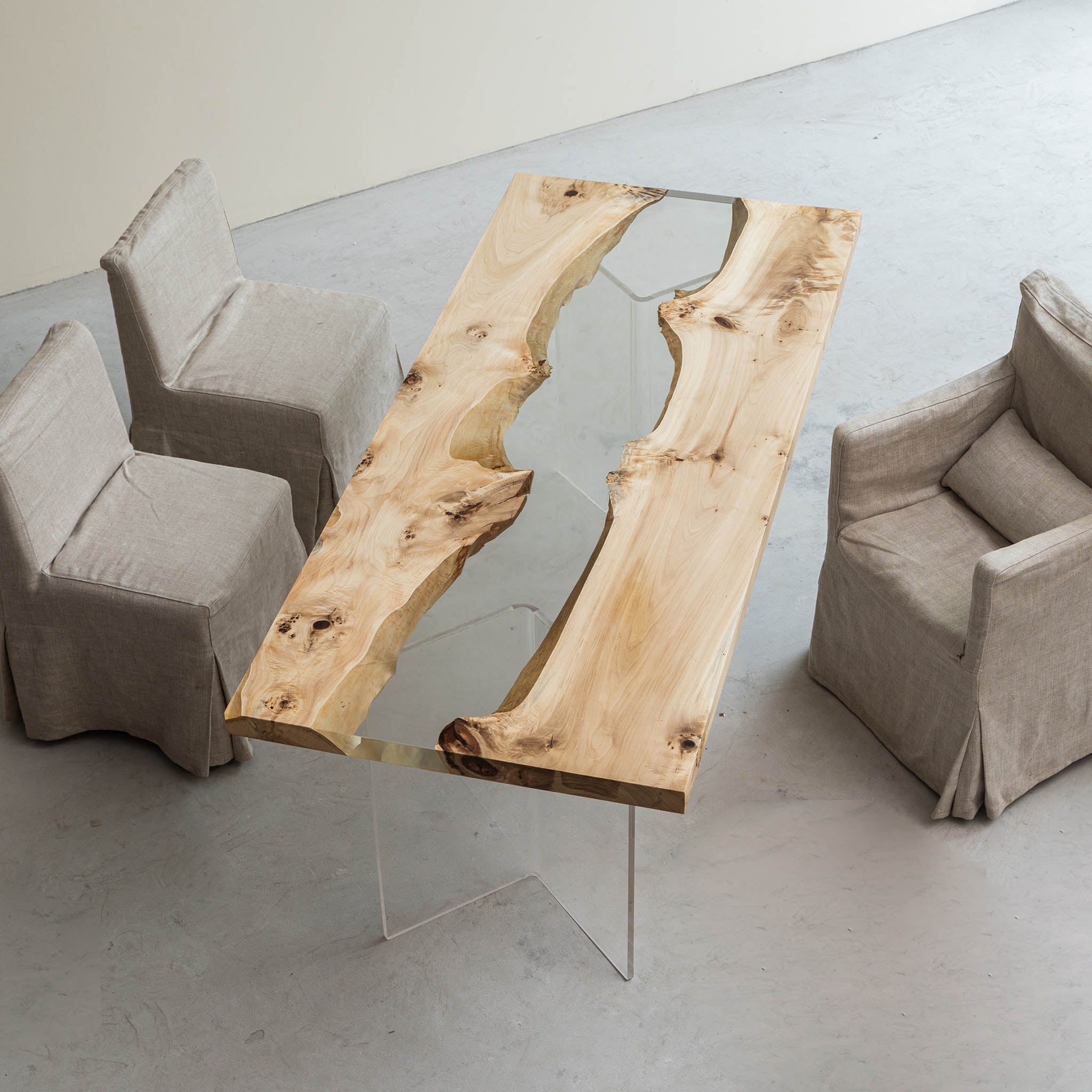 Poplar Wood Epoxy Live Edge River Dining Table - Kazanahome