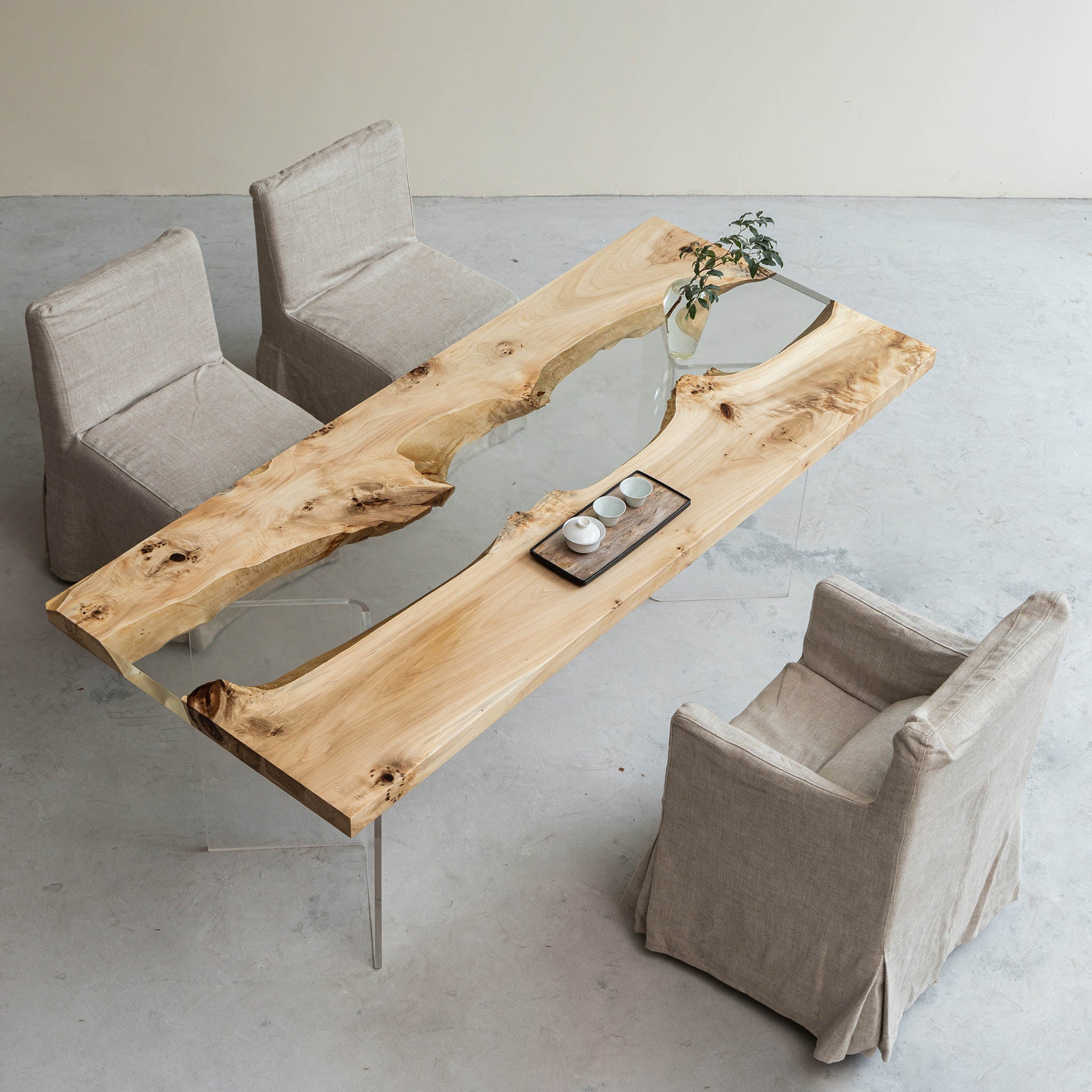 Poplar Wood Epoxy Resin Live Edge Table - Kazanahome