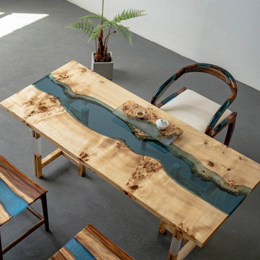 KAZANA Poplar Epoxy River Dining Table Resin Live Edge Table