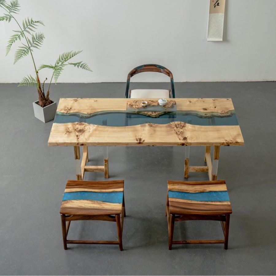 Poplar Epoxy Resin River Dining Table - Kazanahome