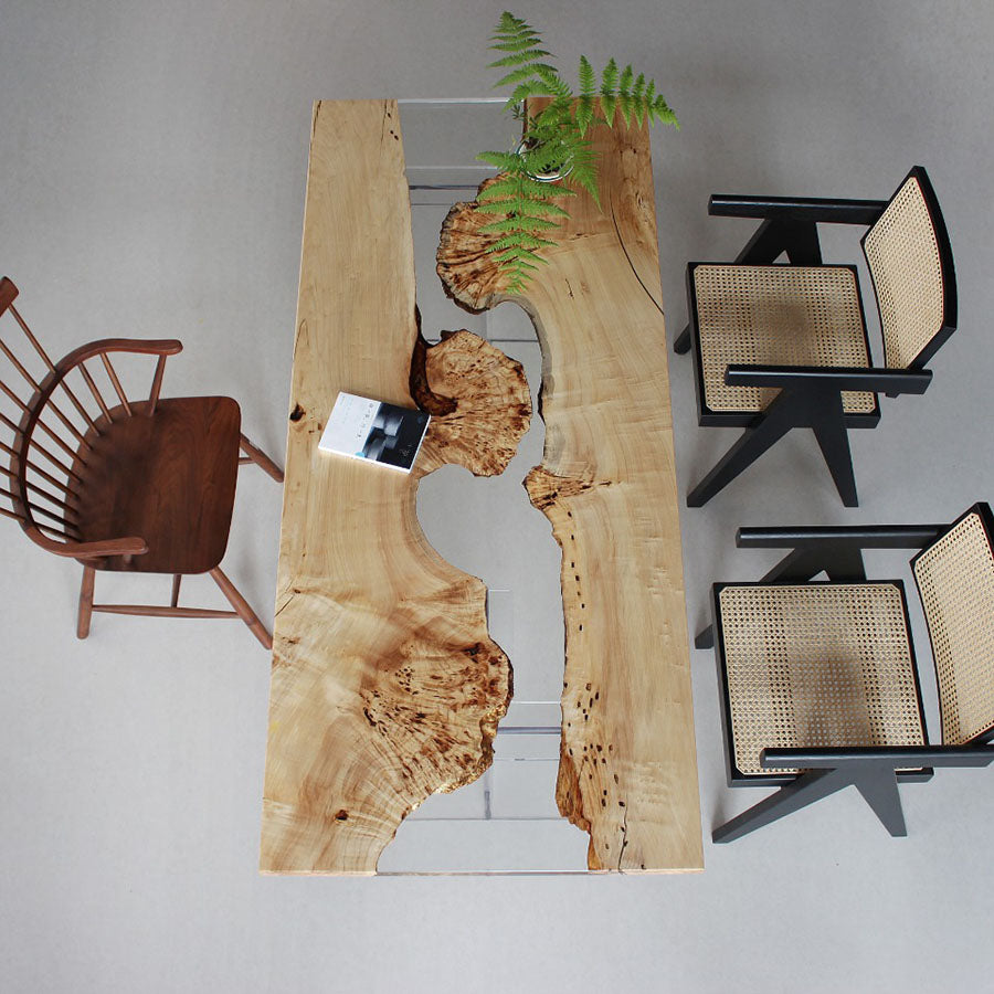 KAZANA Poplar Epoxy Table River Live Edge Dining Table