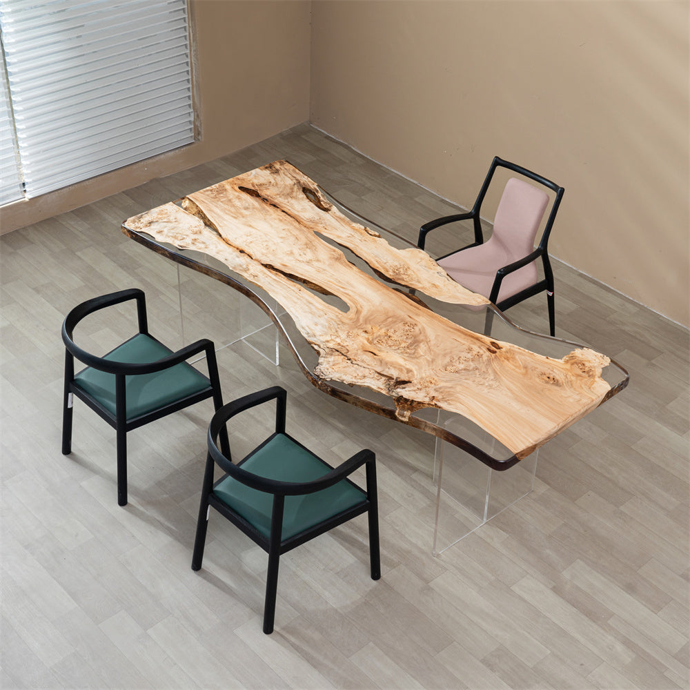 KAZANA Poplar Wood Epoxy Live Edge Dining Table